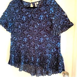 Cato Blue and Black Floral Blouse